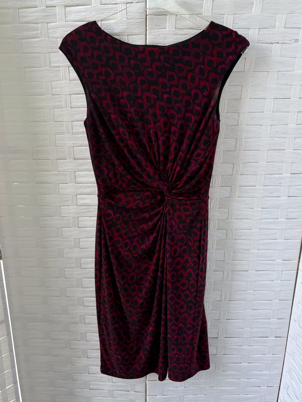 Lauren Ralph Lauren Size 6 Cap Sleeve Burgundy Black Popover Dress Career Church